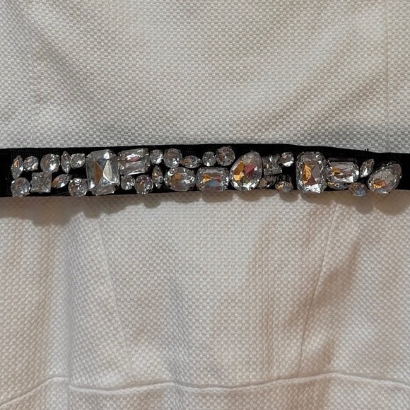 Boston Proper White Cap sleeve Textured Dress w/ rhinestone belt.Bridal shower💟 - Picture 2 of 5